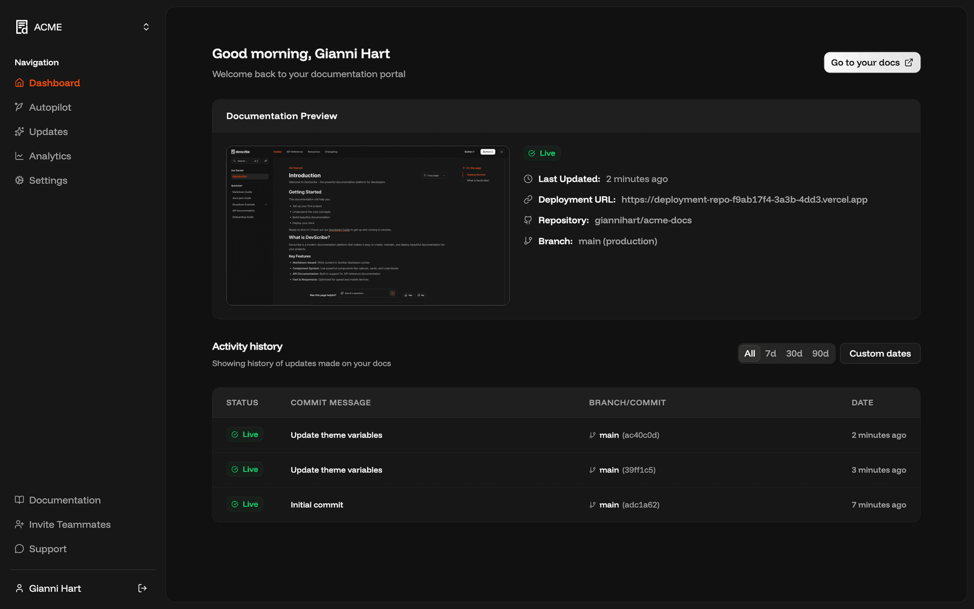 Devscribe documentation portal